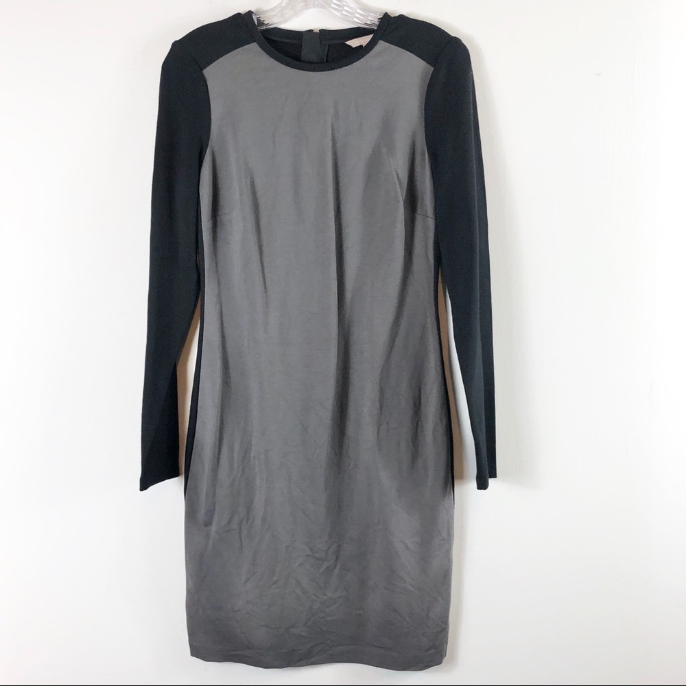 Banana Republic close fit sheath grey black long sleeve midi dress